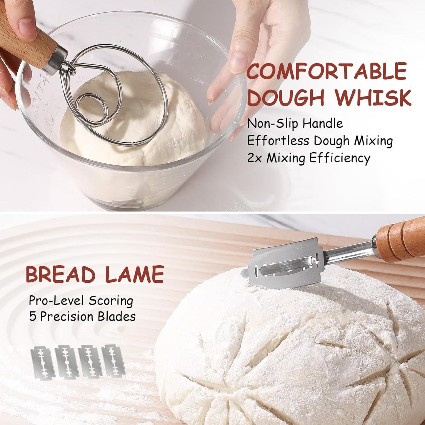 Sourdough Banneton Proofing Basket Set of 2, 9" Round Bread Proofing Basket with Starter Kit Sourdough Bread Baking Supplies for Sour Dough Proofing Fermentation