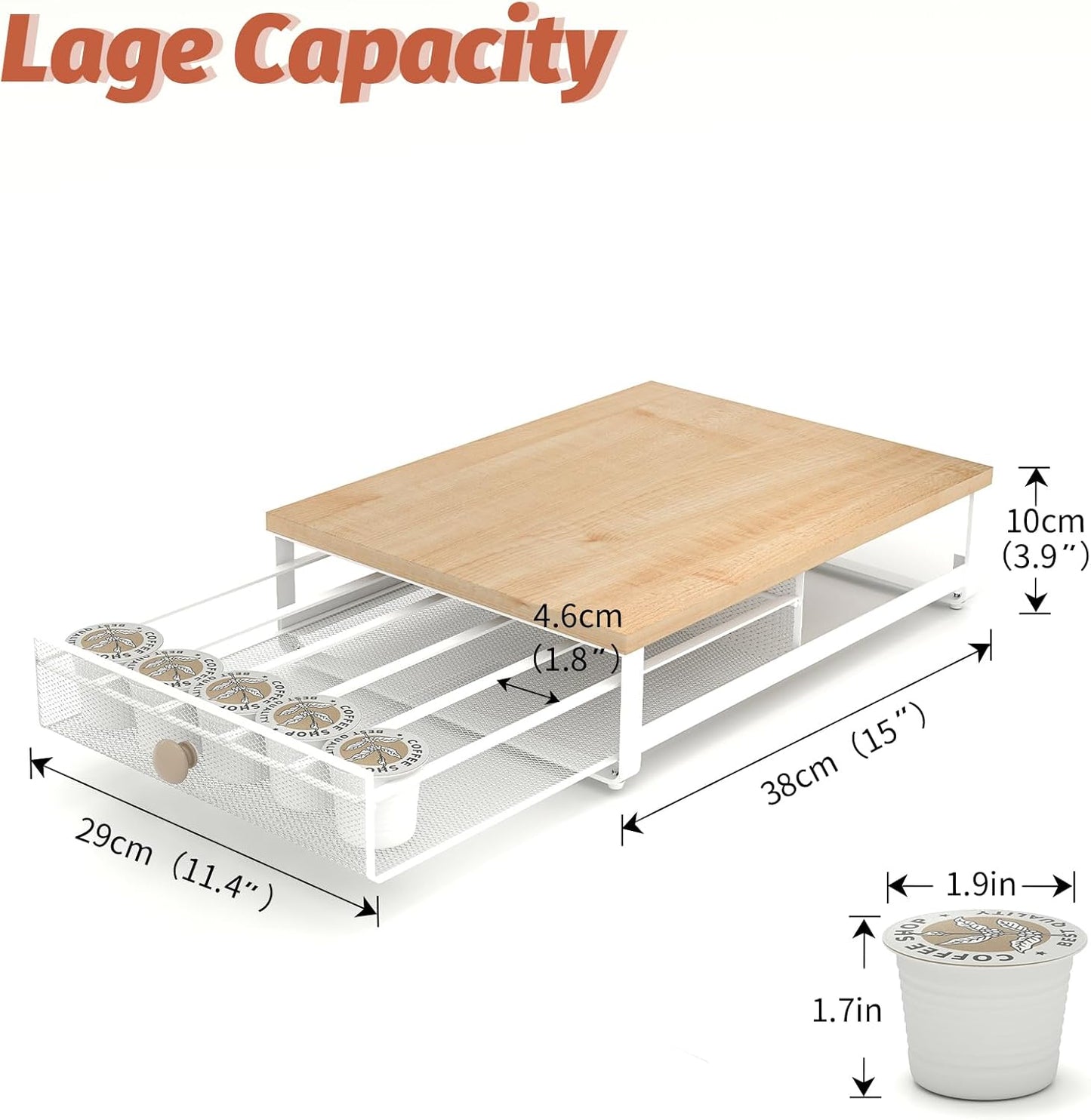 K Cup Organizer, Coffee Pod Holder Drawer, Under Brewer Storage Organizer with Sliding Drawer holds up to 35 K Cup Pods, No Assembly Needed, Natural colour