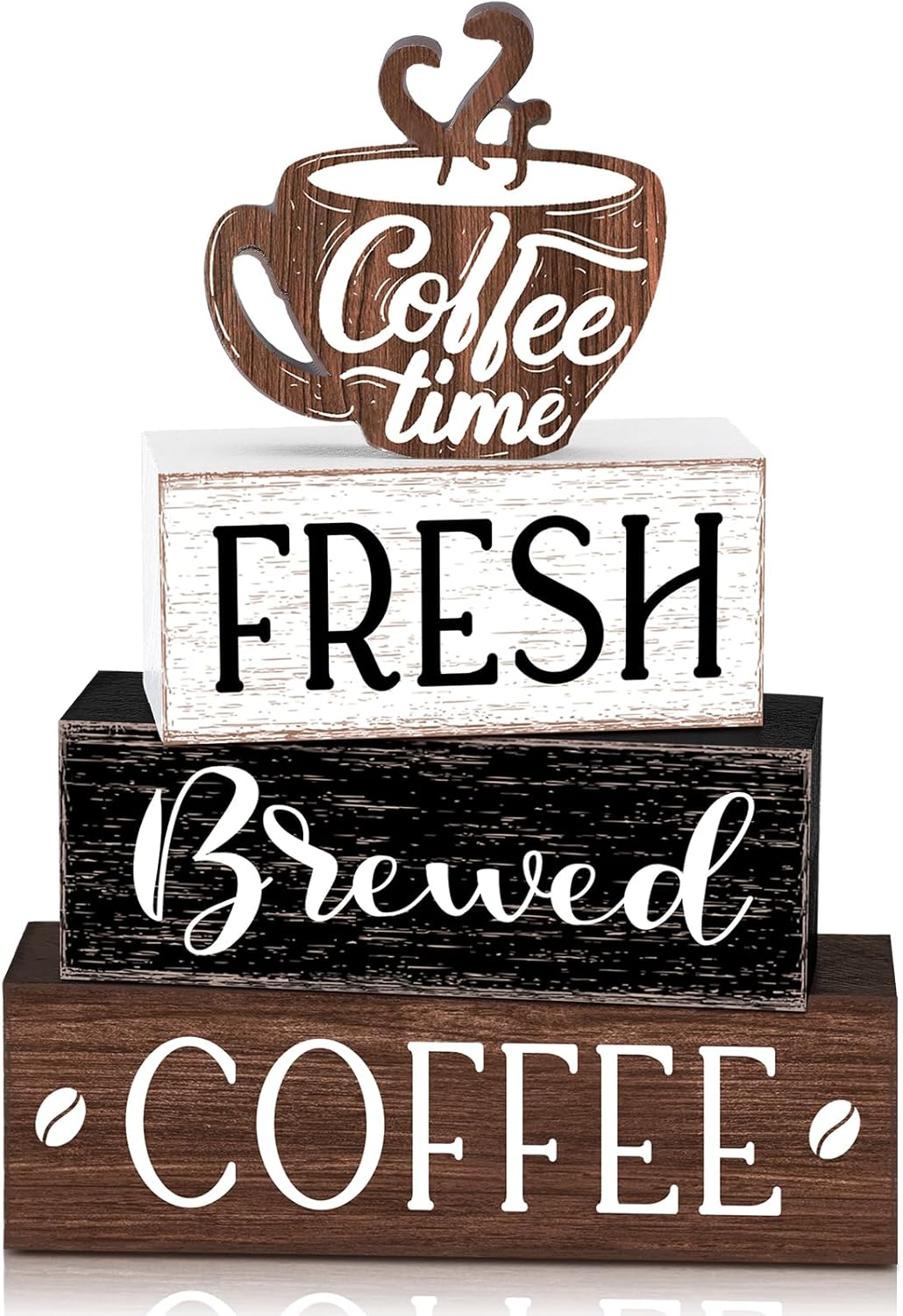 Farmhouse Coffee Bar Accessories Decorations Rustic Coffee Wood Sign Cafe Table Centerpieces Rustic Cafe Bar Decorations for Home Kitchen Shelf Desk Tiered Tray Decor
