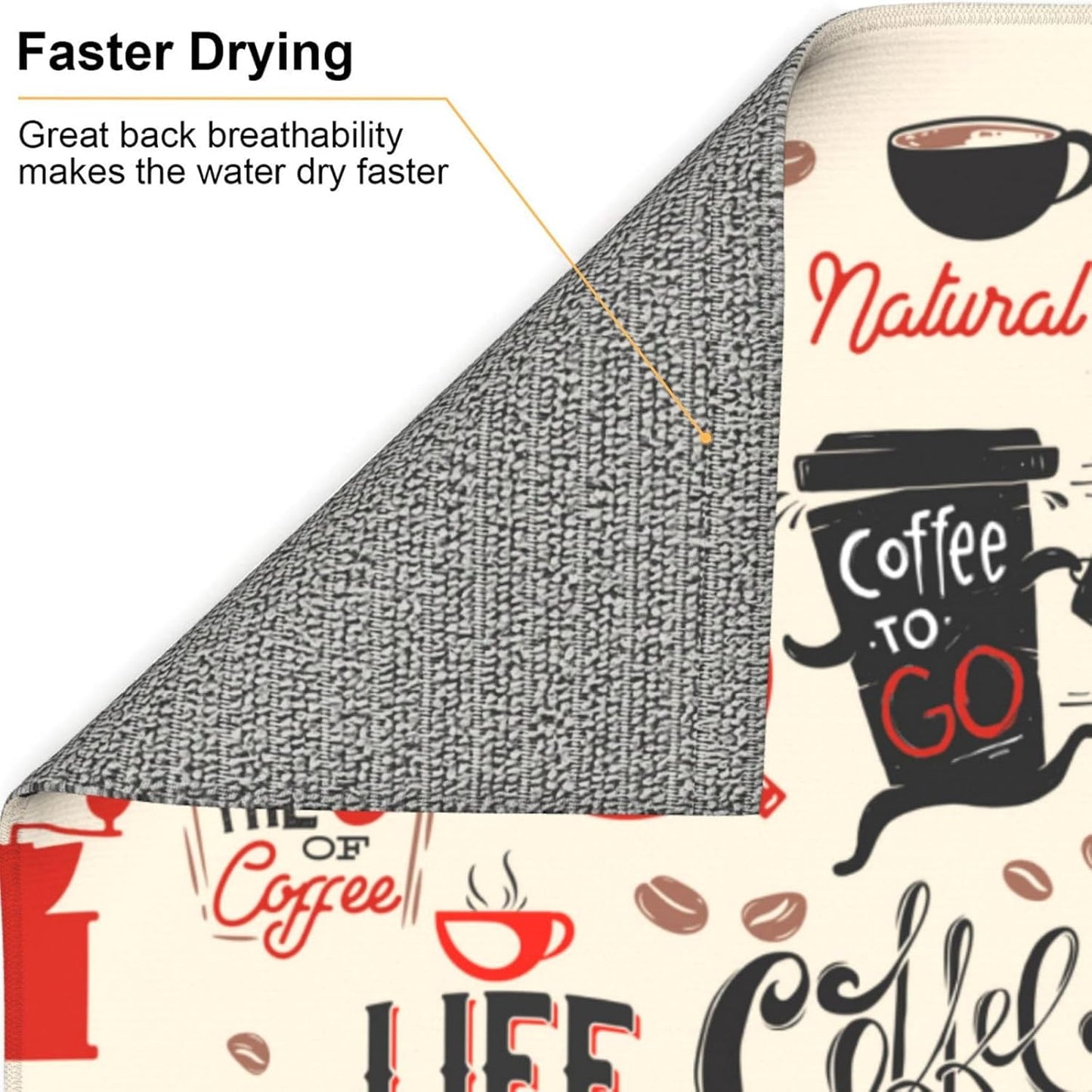 Coffee Themed Dish Drying Mat, Highly Absorbent Microfiber Kitchen Counter Pad Reusable Washable, 16*18"