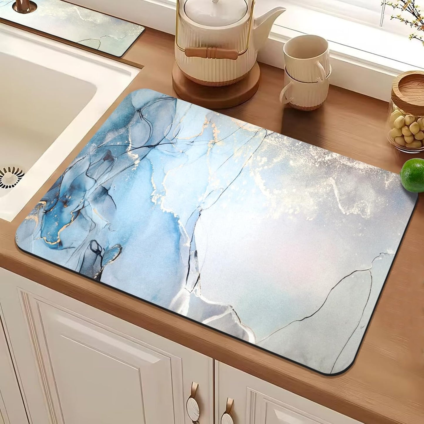 24.5" x 15.5" Dish Drying Mat & 24" x 5.5" Sink Splash Guard, Super Absorbent Drainer Rack Mat for Kitchen Counter Coffee Bar