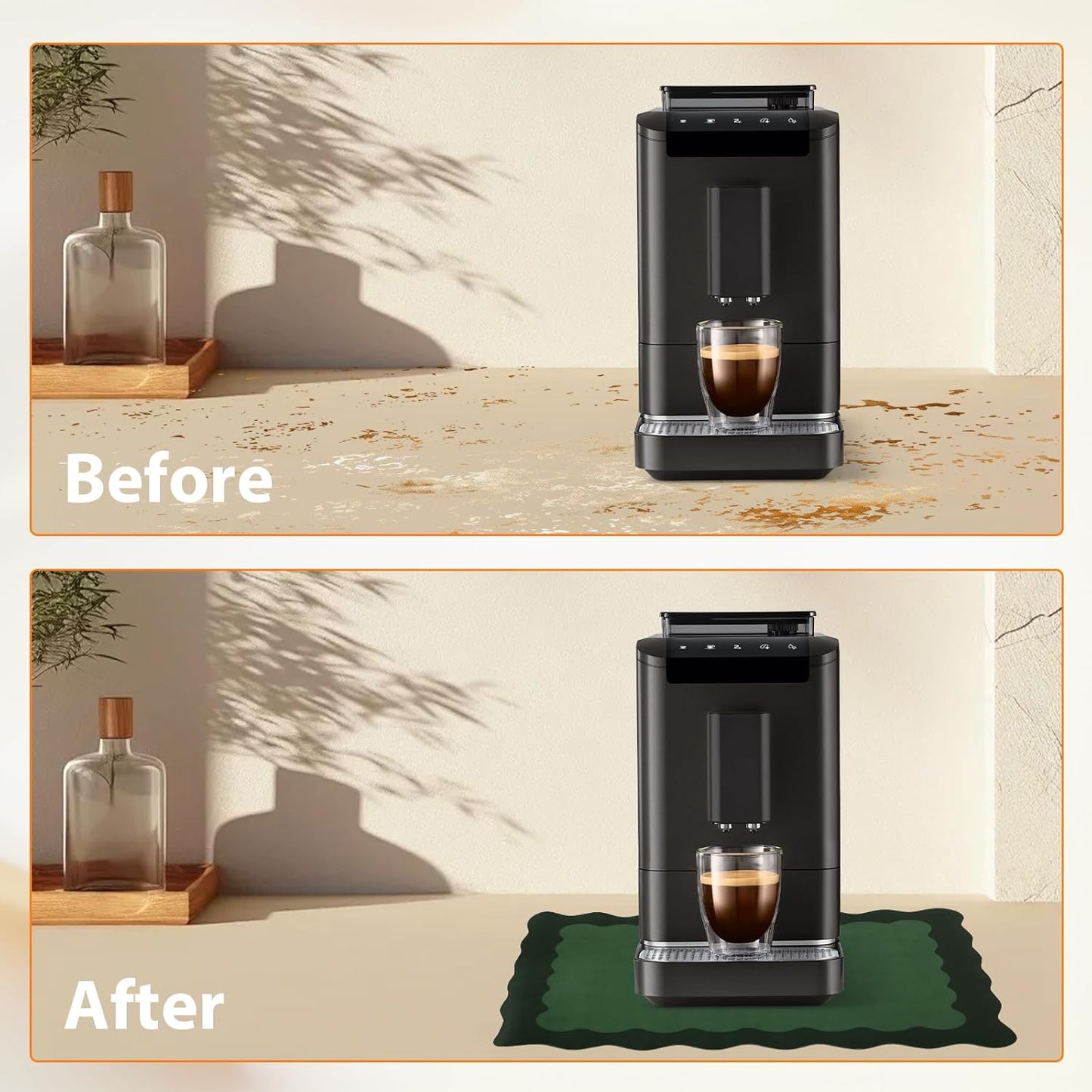 Scalloped Coffee Bar Mat for Countertop, Cute Dish Drying Mats for Kitchen Counter, Diatomite Absorbent Mat for Coffee Station, Kitchen Aesthetic Decor (16"x24", Green)