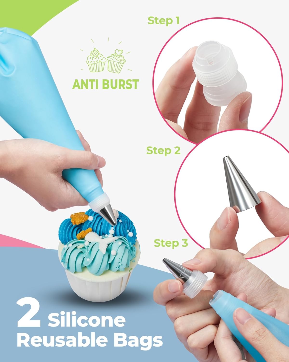 Kootek 90 PCs Piping Bags and Tips Set, Cake Decorating Supplies Kit with 55 Numbered Icing Piping Tips, 20+2 Pastry Bags for Cake Cupcake, Frosting Piping Kit with Booklet and eBook