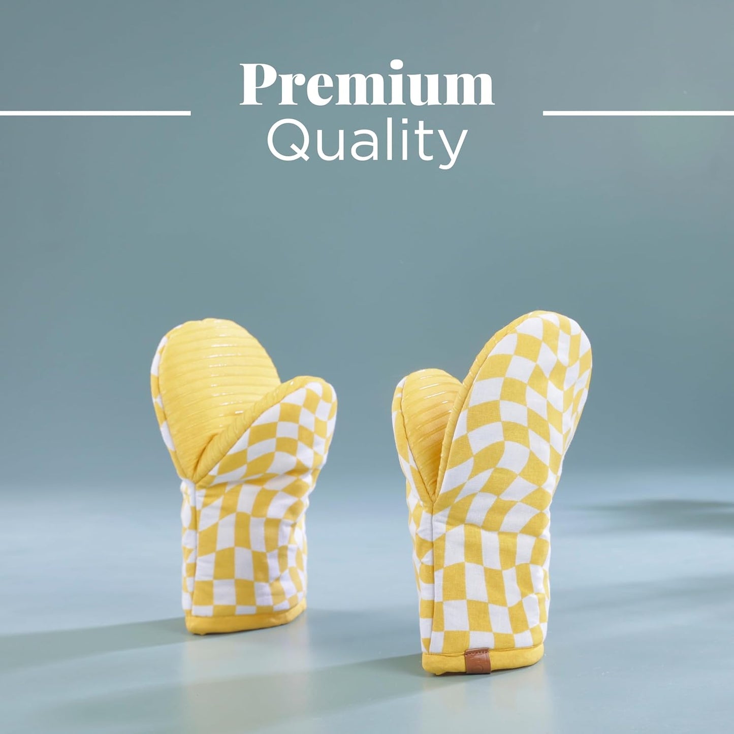 Folkulture Mini Oven Mitts or Short Oven Mitts | (5.75 x 9) Set of 2 Cotton Yellow Oven Mits Heat Resistant for Kitchen Decor | Yellow Check Kitchen Mittens or Oven Mitt with Hanging Loop