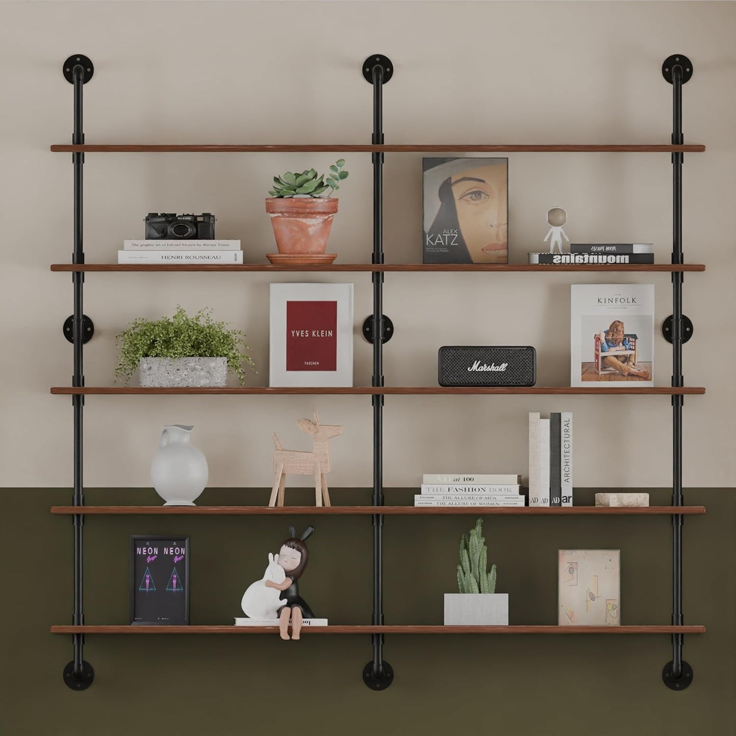 Industrial Pipe Shelf Shelving Bookcase, Wall Mounted Rustic Bookshelf 60 Inch, Floating Bookshelves for Wall,Retro Wood Metal Pipe Industrial Shelves for Living Room