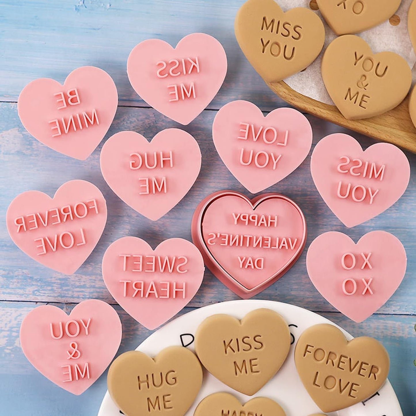 Heart Cookie Cutter Set, 10 Pcs 3D Pressable Biscuit Cutter and Stamps, Valentine's Day Cookie Molds Wedding Party DIY Cake Decorating Kit (B10)