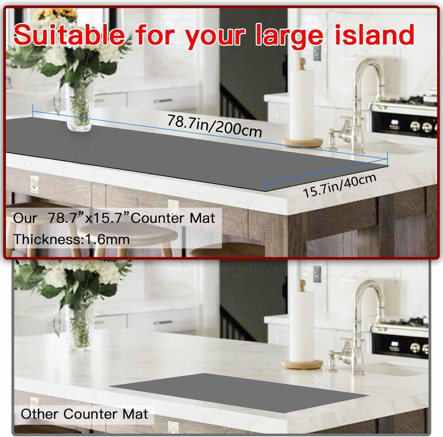 Large Silicone Mats, 78.7”x15.7” Extra Large Silicone Heat Resistant Mat, Countertop Protector, Nonstick Waterproof Mats for Kitchen Counter, Shipped Rolled Up Kitchen Counter Mat, Light Gray