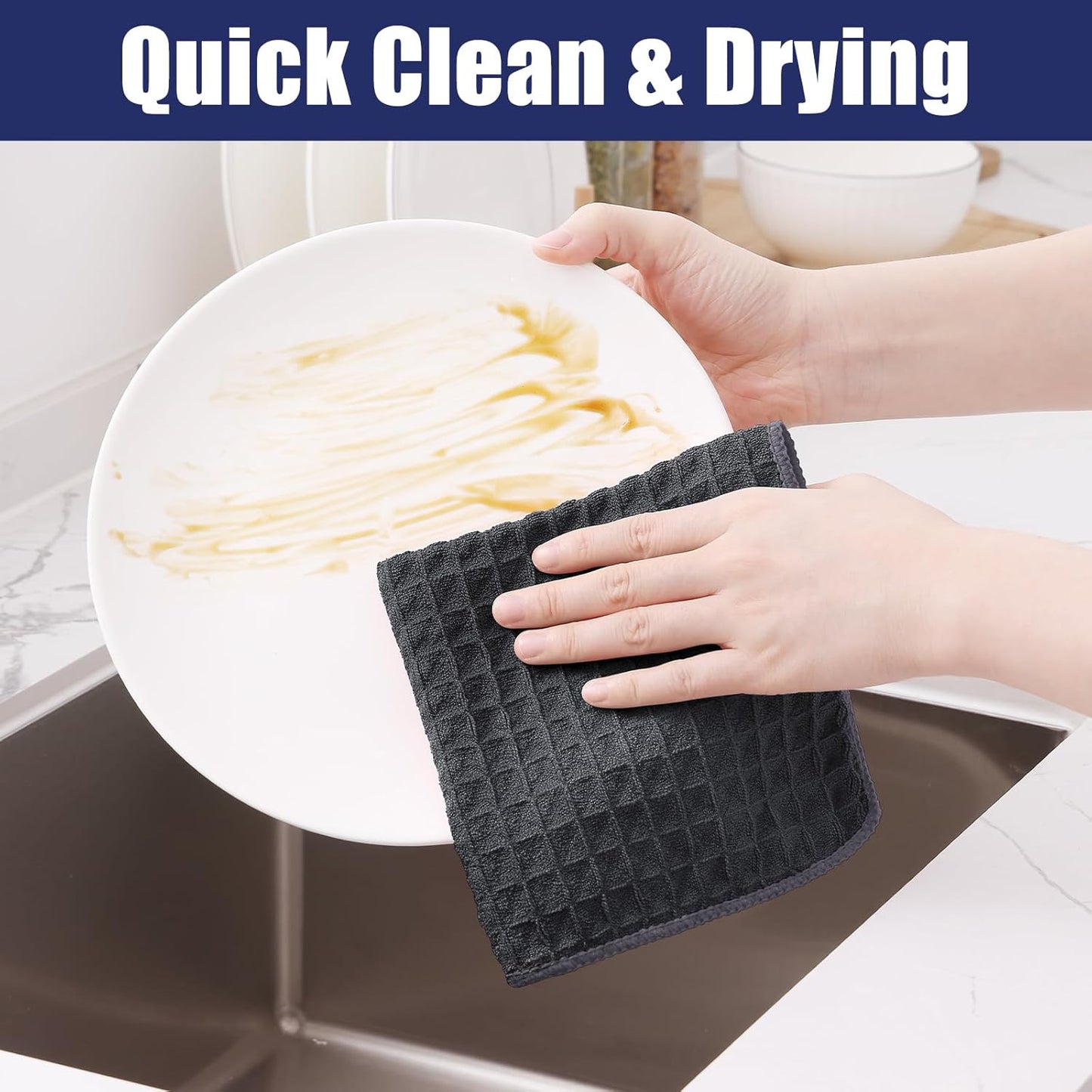 Homaxy Microfiber Waffle Weave Kitchen Towels, 16 x 28 Inch Ultra Absorbent and Solid Color Dish Towels, 8 Pack, Dark Grey