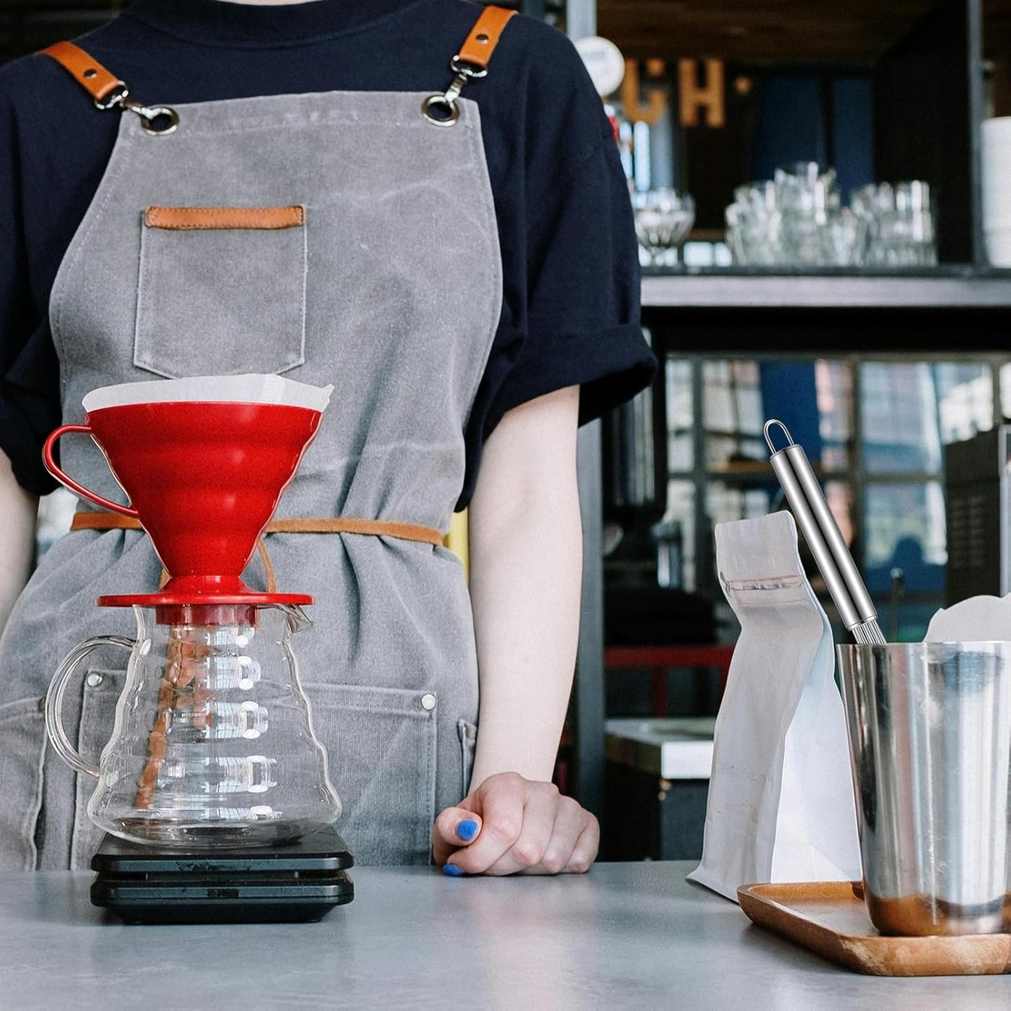 Baderke 1 Pcs Espresso Whisk 11.5 Inch Long Handle Barista Whisk 10 Needles 2 mm Stainless Steel Coffee Stirrer Tool Efficient Mixing Time Saving Reduction Clumping Ideal for Commercial Home