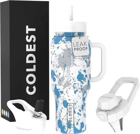 Coldest 40 oz Tumbler with Handle and Straw - 100% Leak Proof Insulated Tumbler with Lid and Straw (3 Lids) - Stainless Steel Tumblers for Women & Men - Cup Holder Friendly Base, 36 oz (Cloud Matter)