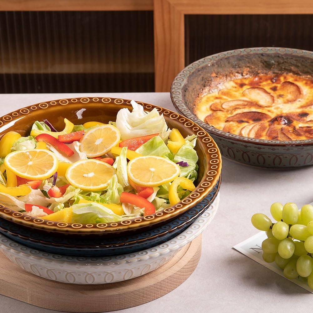 Sweejar Ceramic Pie Pan for Baking,Round Baking Dish Pan for Dinner 10 Inches, Pie Dish Non-Stick Pie Plate for Quiche,Tart，Cake,Pumpkin Pie, Pot Pies (Brown)