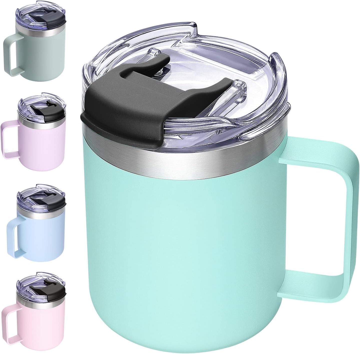 ALOUFEA 12oz Insulated Coffee Mug Cup with Handle, Stainless Steel Travel Coffee Mug with Flip Lid, Double Wall Vacuum Coffee Tumbler,Seafoam