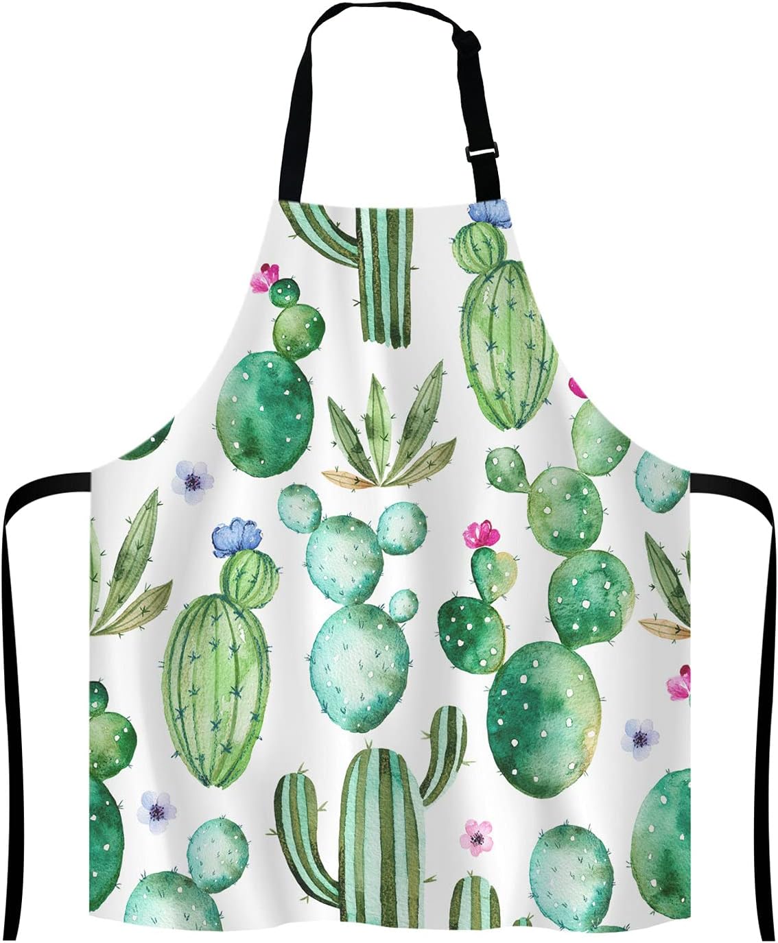 Cactus Adjustable Bib Apron, Tropical Watercolor Cactus Plants Cooking Kitchen Apron for Men Women