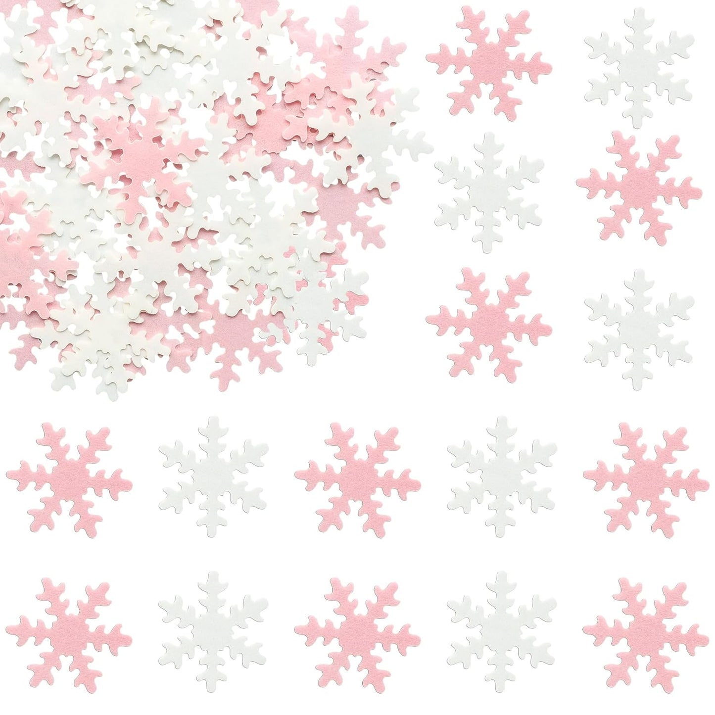 Gyufise 50Pcs Pink Edible Cupcake Cake Toppers Snowflake Cake Decorations for Christmas Winter Frozen Theme Party Supply Decoration Pink White