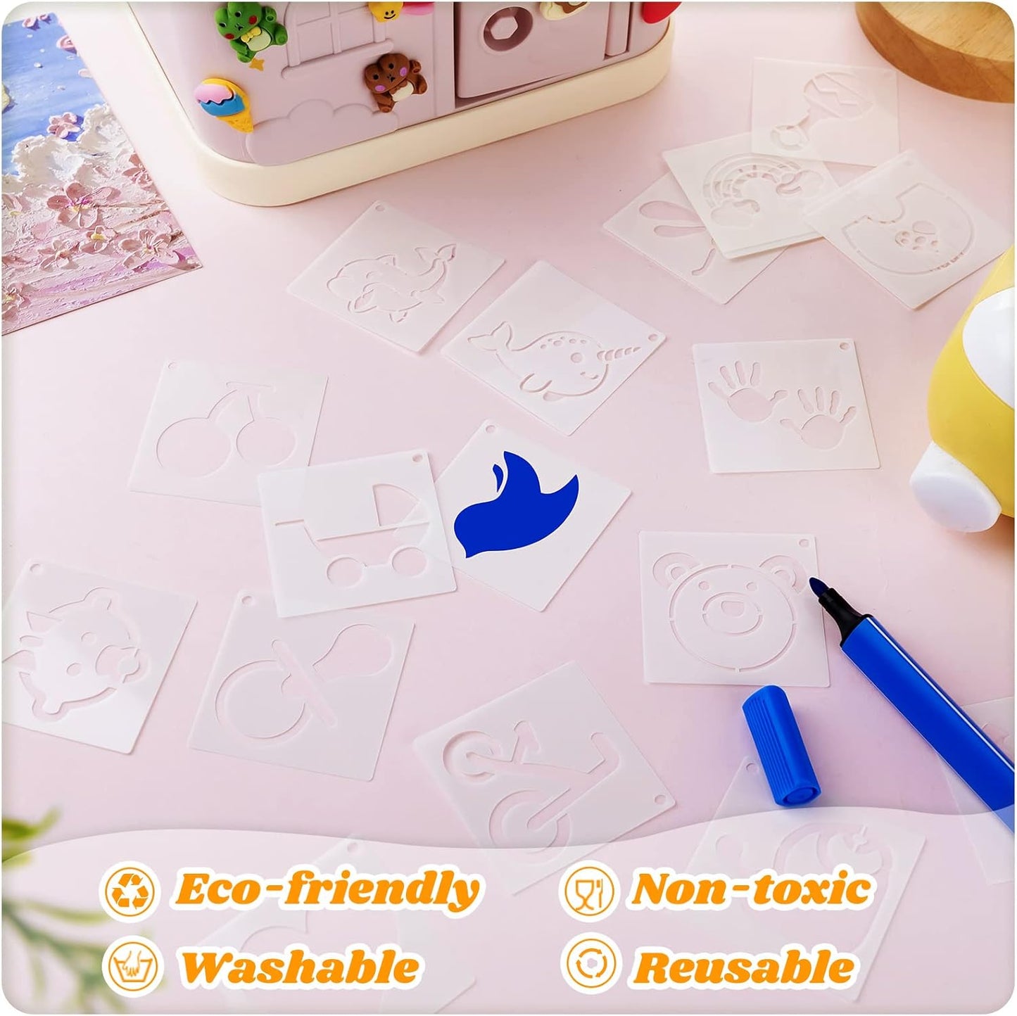 100 Pcs Stencils for Painting on Wood Reusable Stencil Crafts Drawing Templates Holiday Wall Paper for DIY Scrapbook Home 2 x 2 Inch(Cute Baby Animal Style)
