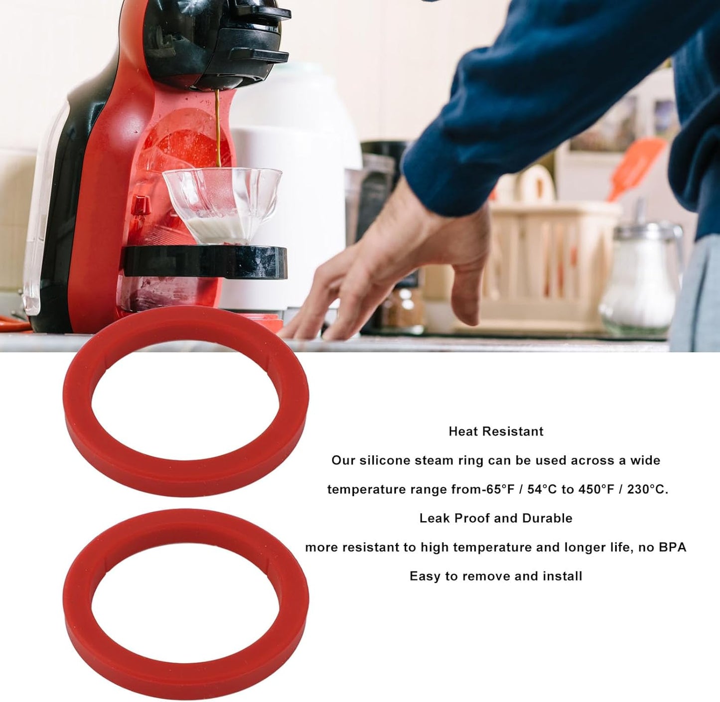 2PCS Silicone Group Gasket for E61, 8mm Brew Head Group Gasket Replacement Espresso Machine for Gaggia (Red)