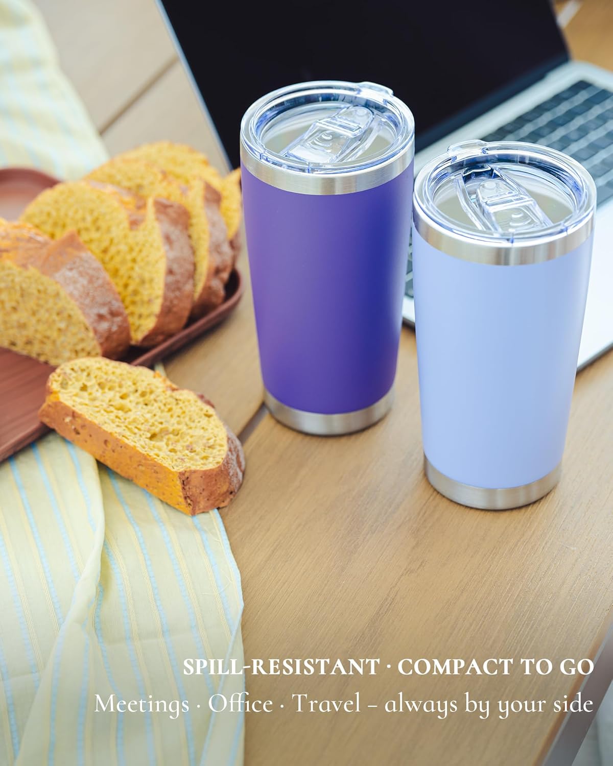 Travel Coffee Tumbler 20oz, 1 Pack Leakproof Travel Coffee Mug with Lid and Straw, Stainless Steel Double Wall Vacuum Insulated Tumbler for Hot/Iced Drinks (Textured Matte, Light Blue)