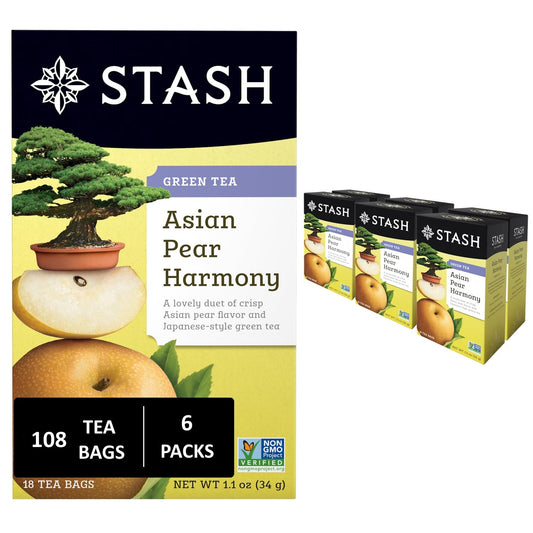 Stash Tea Asian Pear Harmony Green Tea - Caffeinated, Non-GMO Project Verified Premium Tea with No Artificial Ingredients, 18 Count (Pack of 6) - 108 Bags Total