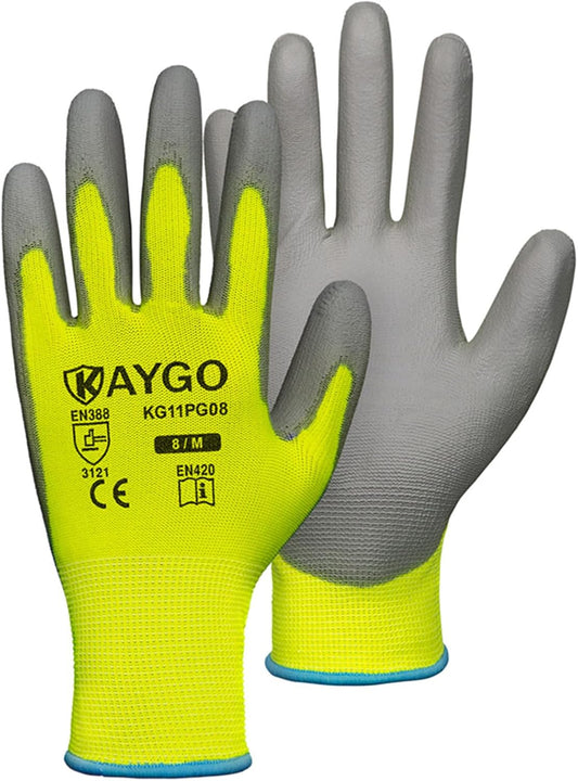 Safety Work Gloves for Men and Women PU Coated, 60 Pairs Seamless Knit Glove with Thin Polyurethane Coated Smooth Grip on Palm&Fingers, Ideal for General Light Duty Work, KG11PB Green,M