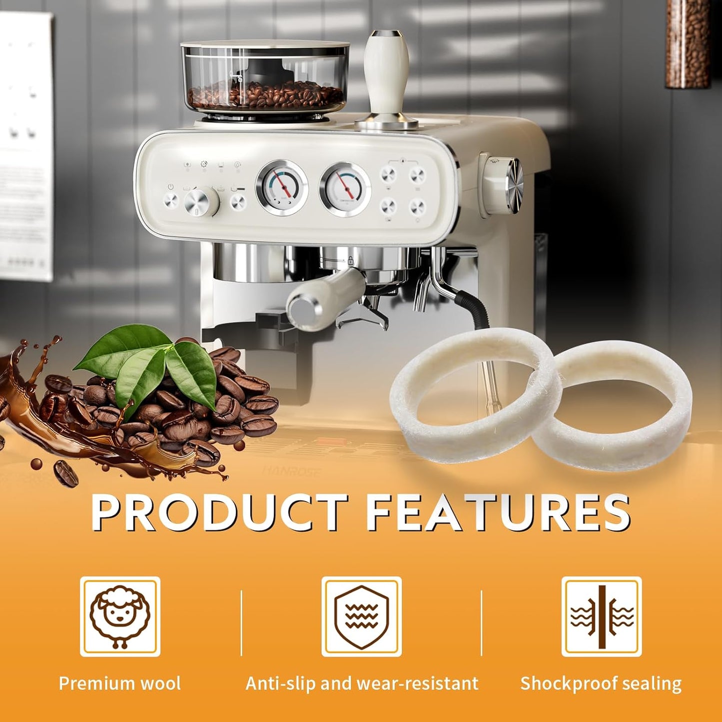 10 Pack Felt Washer Replacement & Espresso Grinders Cleaning Brush for Breville Espresso Machines Grinders BES870/ BES878/ BES880/ BES860/ BES840/ BES990/ BES980/ BCG820