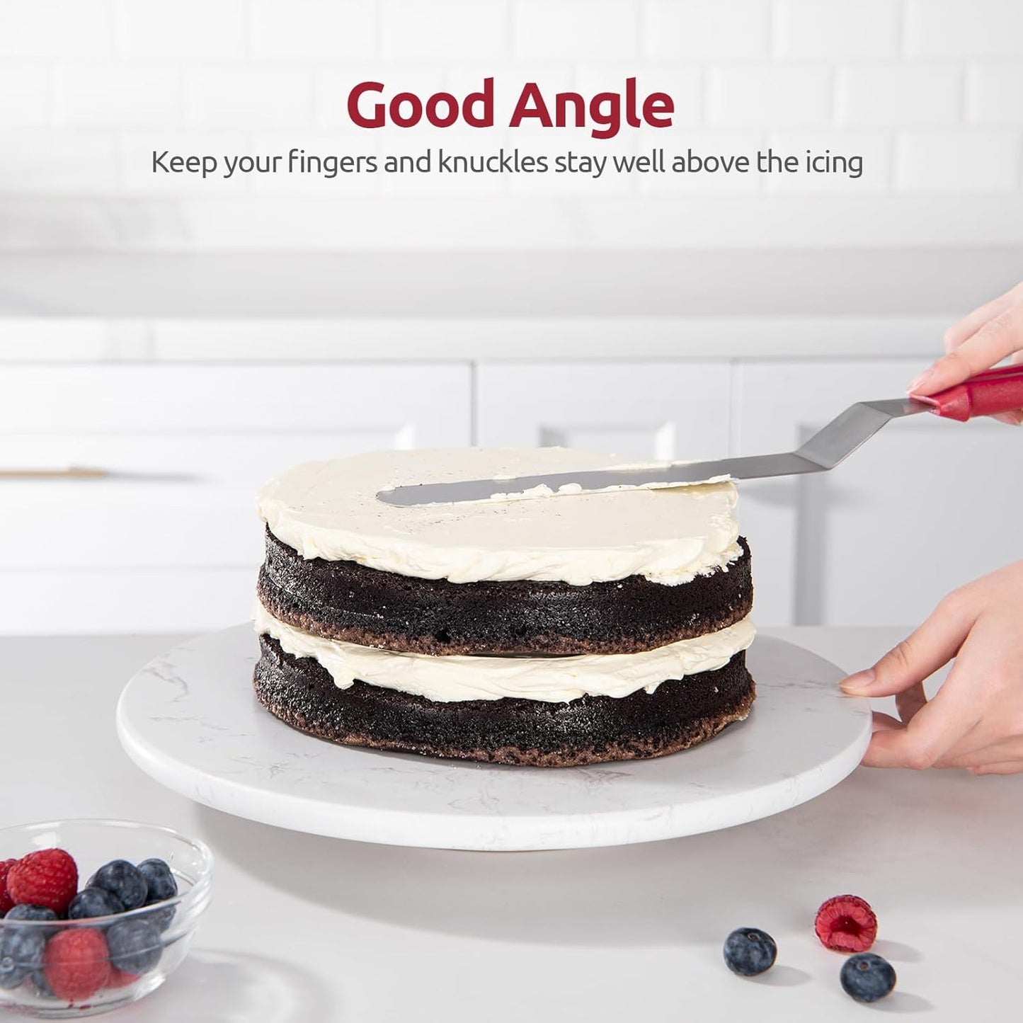 Icing Spatula, U-Taste Offset Spatula Set with 6", 8", 10" Blade, 18/0 Stainless Steel with PP Plastic Handle Angled Cake Decorating Frosting Spatula Set of 3 (Red)