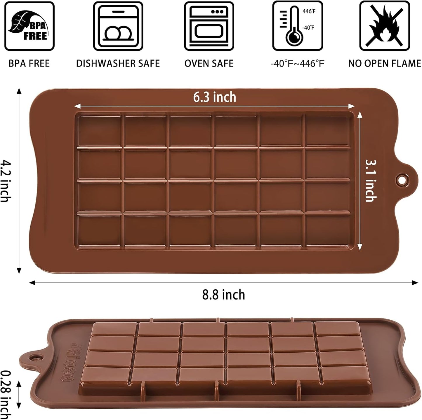 4 PCS Break-Apart Chocolate Molds, Non-Stick Chocolate Bar Molds Silicone Candy Bar Molds for Protein Energy Bar