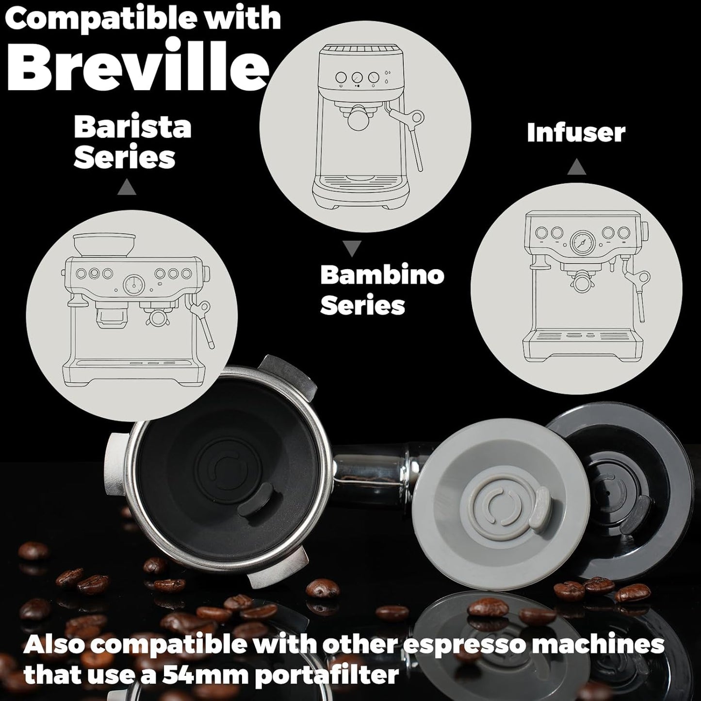 58mm Cleaning Disc Replacement for Breville Barista Express Compatible with BES980XL/BES985XL/BES900/BES990/BES920XL Espresso Machines Backflush Cleaning Accessories(58mm Matte Black (No Holes))