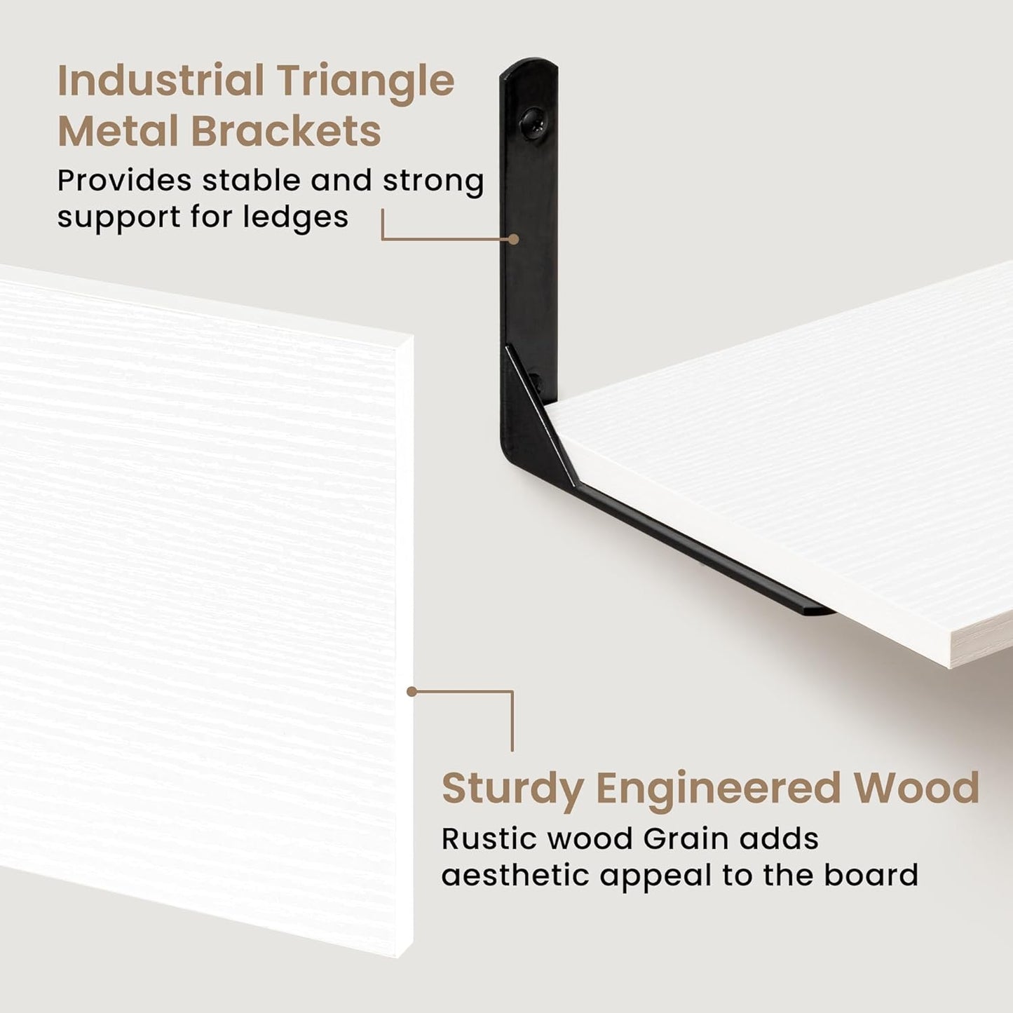 Fun Memories Deep Floating Shelves, 36W x 8D Floating Shelves Set of 2, Wall Mounted Shelf with Metal Brackets, Rustic Wood Wall Shelf for Bathroom, Kitchen and Living Room, White