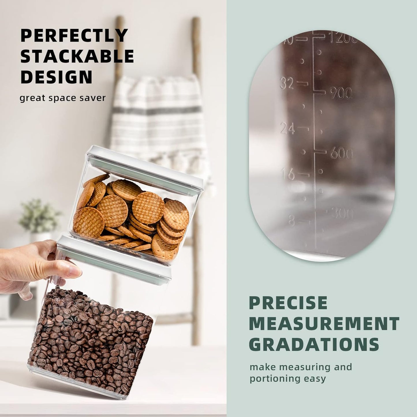 Airtight Pop Food Containers with Lids, 10 PCS Kitchen and Pantry Organization Canisters for Cereal, Dry Food, Sugar, Snack, Flour, Spaghetti