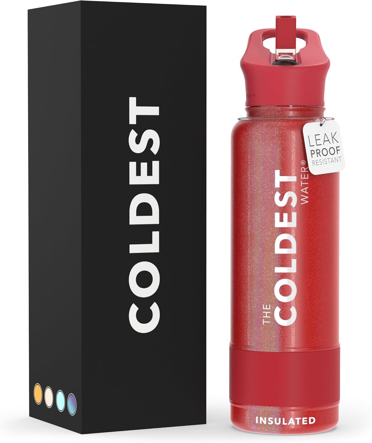 Coldest Insulated Water Bottle with Straw Lid - Stainless Steel Metal Insulated Bottle for Men & Women (Mars Red Glitter, 40 oz)