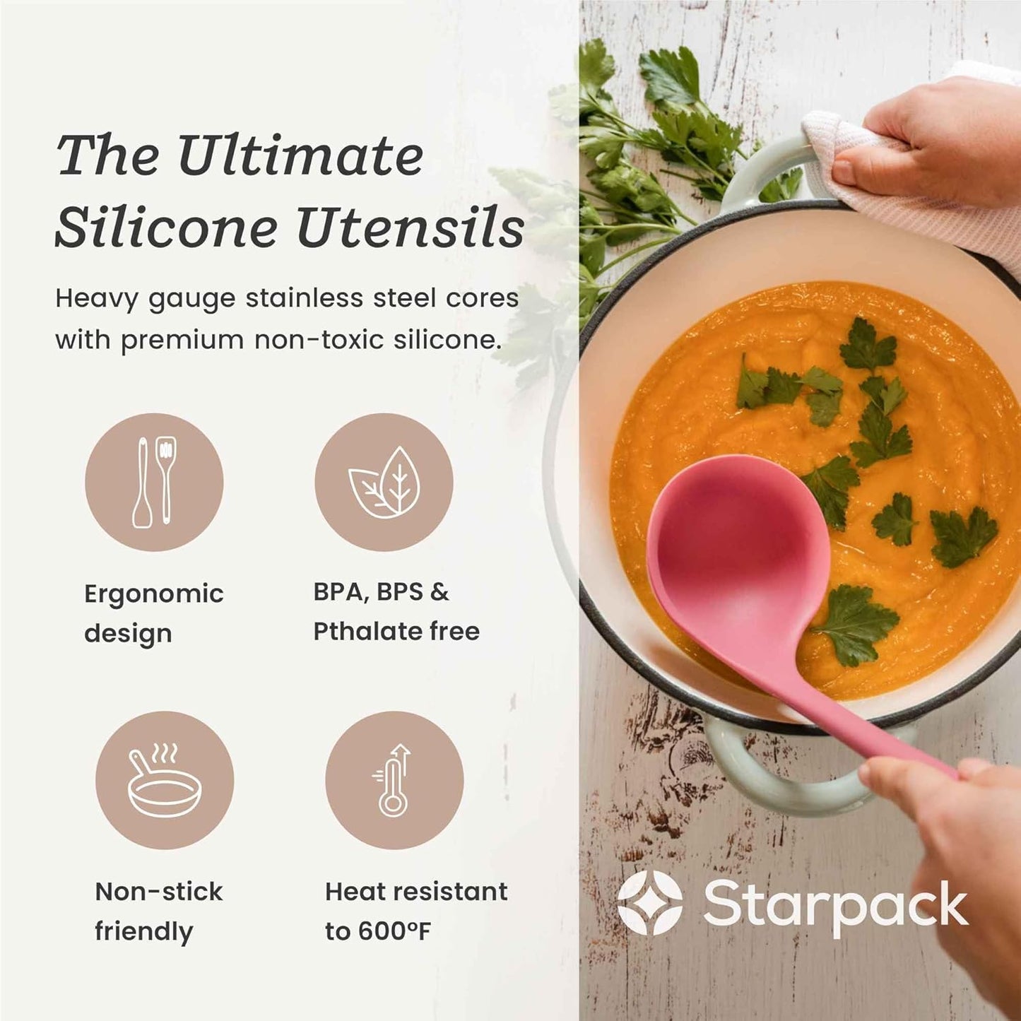 Starpack 'Like a Boss' XL Premium Silicone Cooking Utensils Set (6 Pcs) - Heat Resistant Kitchen Utensils 600°F - Non-Stick Silicone Utensil Set - Large Kitchen Utensils Set for Cooking & Serving