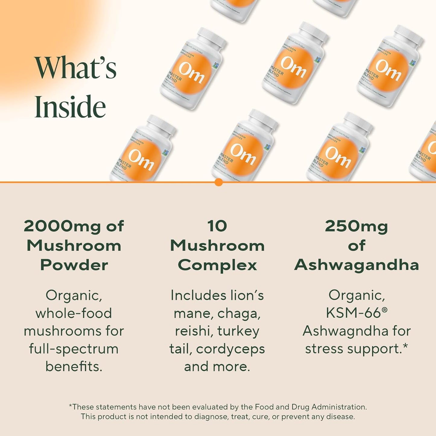 Om Master Blend Mushroom Capsules - Organic Mushroom Supplement with 10 Mushrooms and Ashwagandha – Support Immunity, Gut Health & Stress Relief, 84 Count (28 Servings)