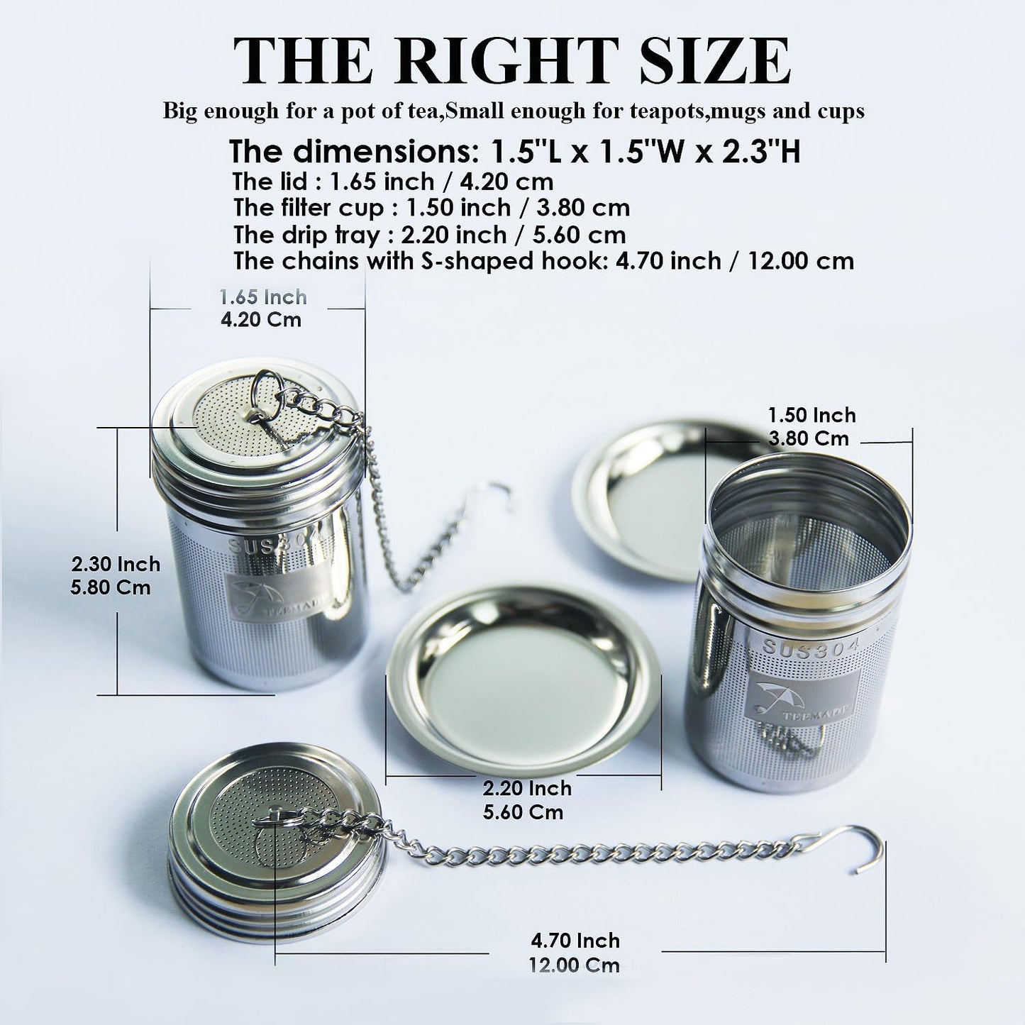 Tea Filter,Cooking Infuser with Extra Fine Mesh Tea Ball Strainers Threaded Connection 304 Stainless Steel with Extended Chain Hook to Brew Loose Leaf Tea,Spices & Seasonings(1 Pack)