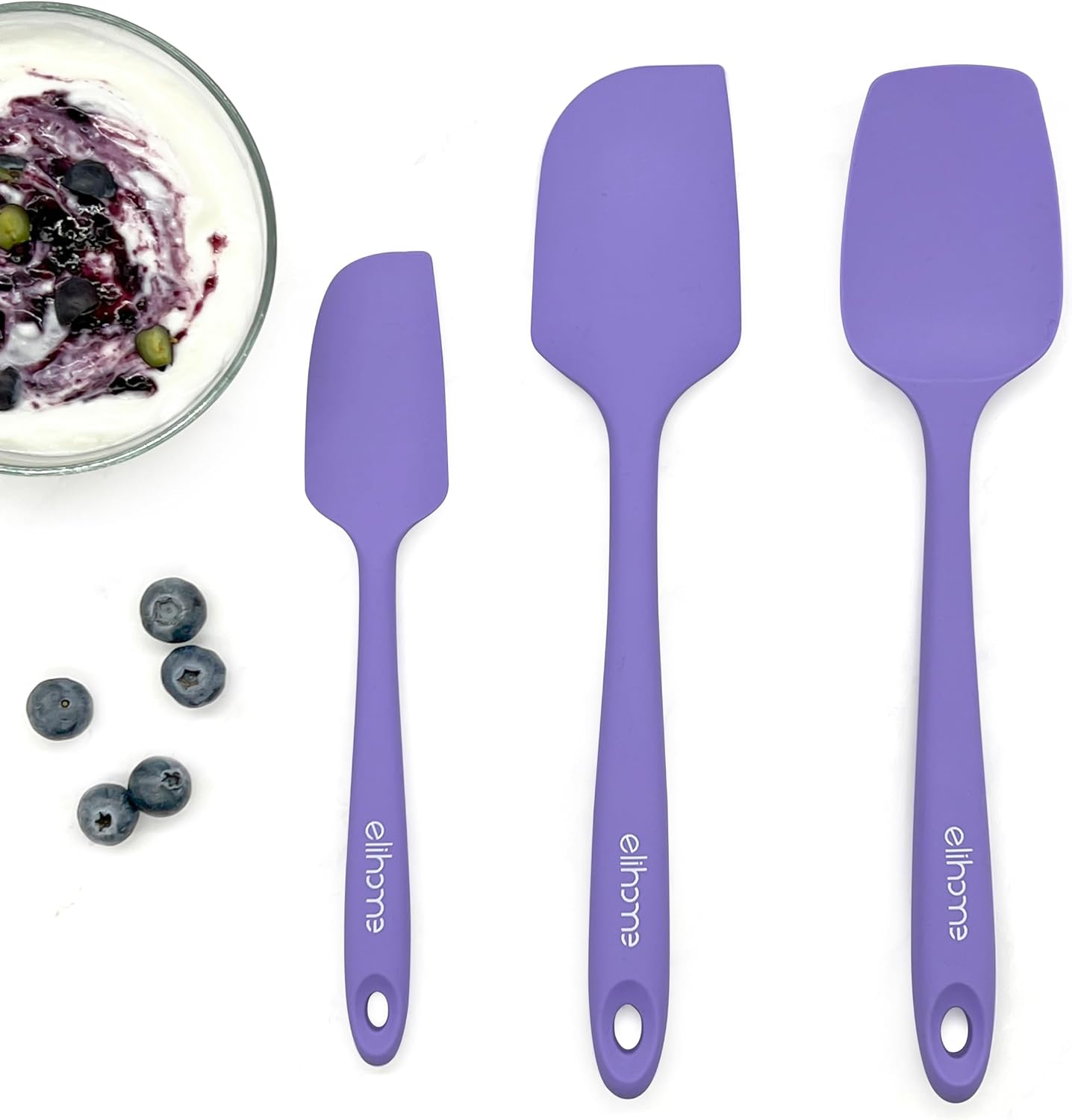 Elihome Chef Series 3 Piece Silicone Spatula Set - 600°F Heat Resistant Non Stick Rubber Kitchen Scraper Spatulas for Cooking, Baking, and Mixing – BPA Free and LFGB Certified Silicone, Purple Color