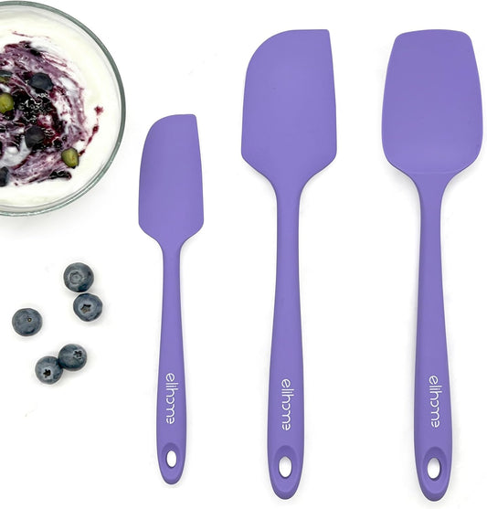 Elihome Chef Series 3 Piece Silicone Spatula Set - 600°F Heat Resistant Non Stick Rubber Kitchen Scraper Spatulas for Cooking, Baking, and Mixing – BPA Free and LFGB Certified Silicone, Purple Color