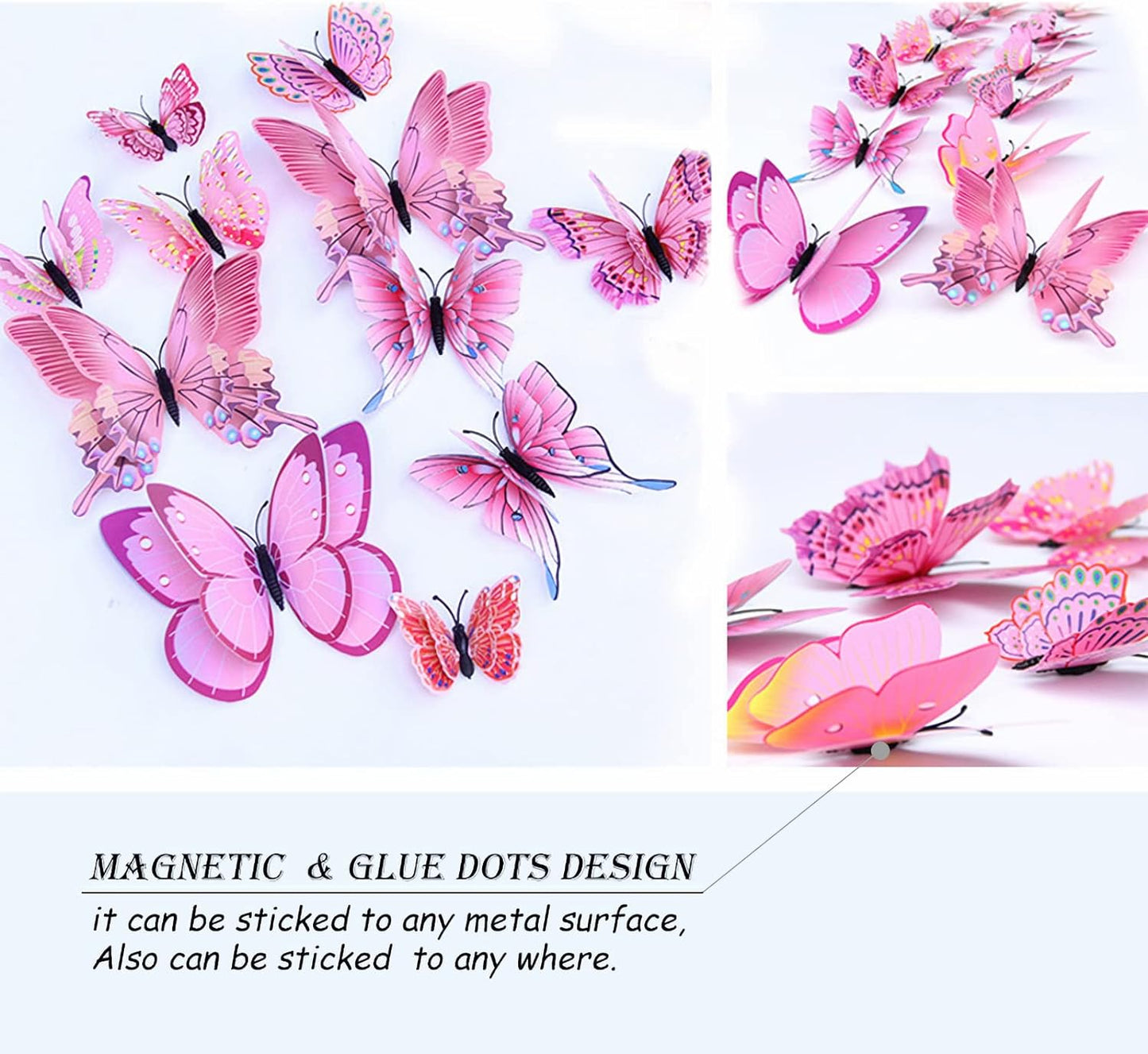 Butterfly Wall Decor 24/48 PCS, 3D Butterflies Stickers for Party Decorations with Magnets(Pink, 24)