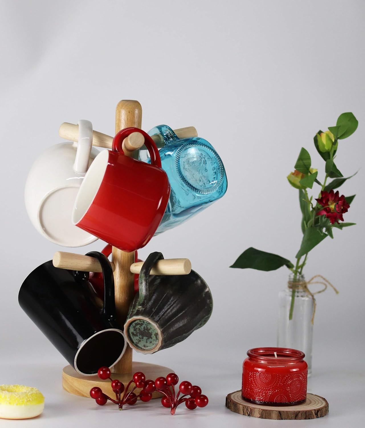 2 Pieces Mug Holder Tree,Coffee Cup Holder with 6 Hooks, Wood Mug Rack for Counter,Coffee Bar Accessories and Orgnizer Station