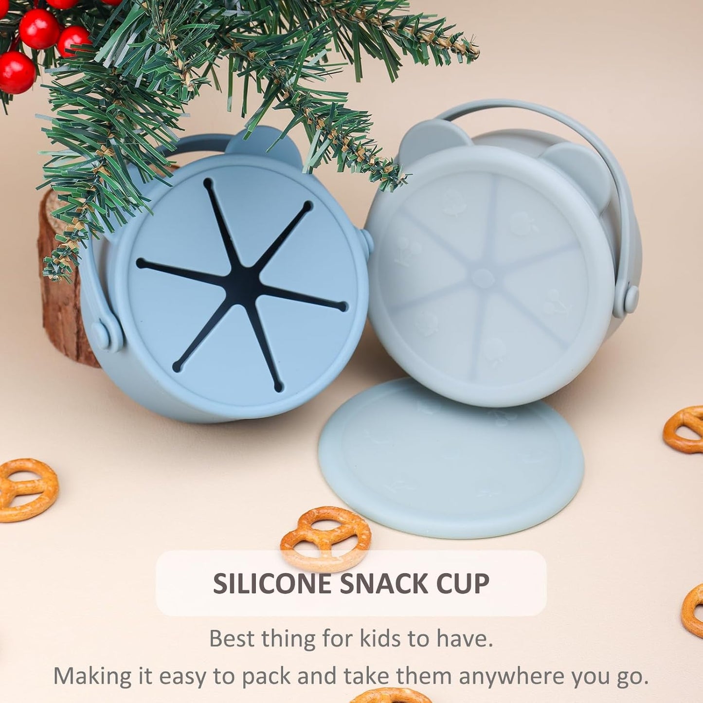 Silicone Snack Cups for Toddlers, Toddler Snack Containers, Baby Treat Catcher with DustProof Lid 2 Pack Dishwasher Safe & BPA Free 9 Oz