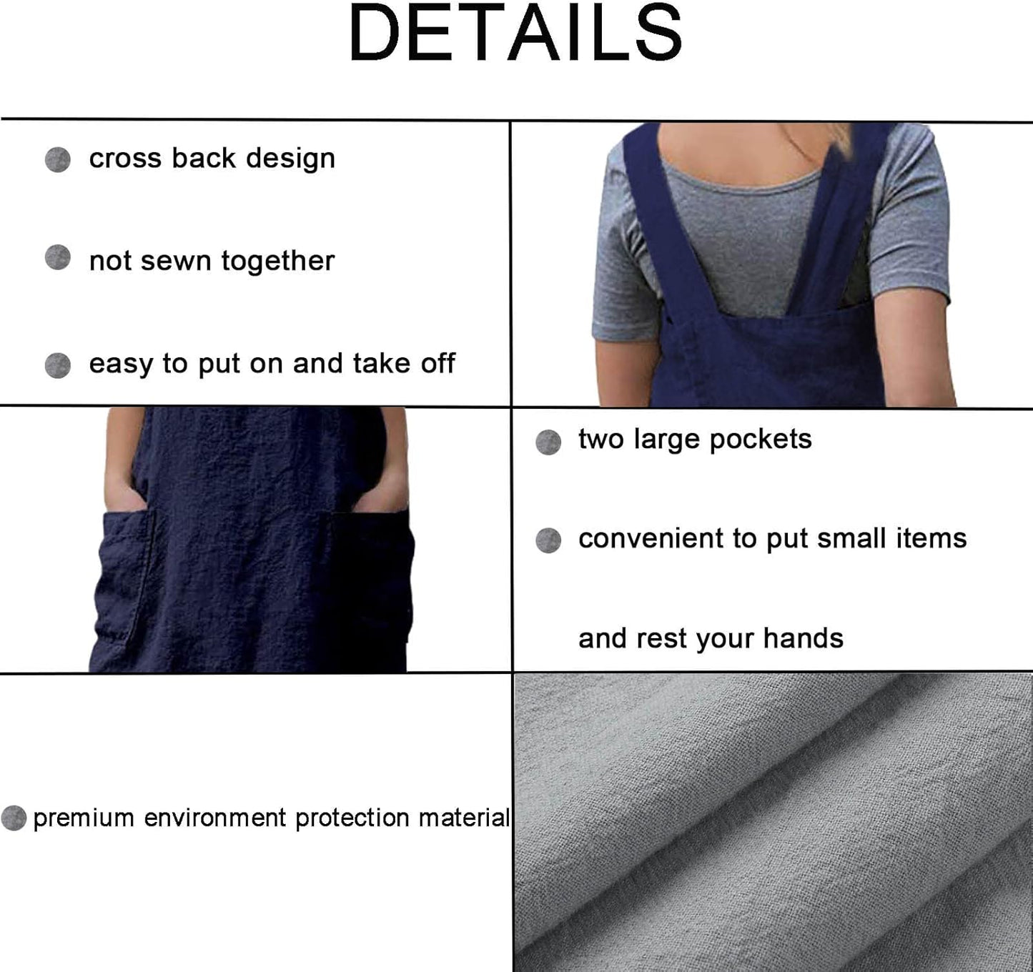 ZQFFB Pinafore Cross Back Apron for Women with Pockets Japanese Smock for Work Gardening Cooking Painting Baking