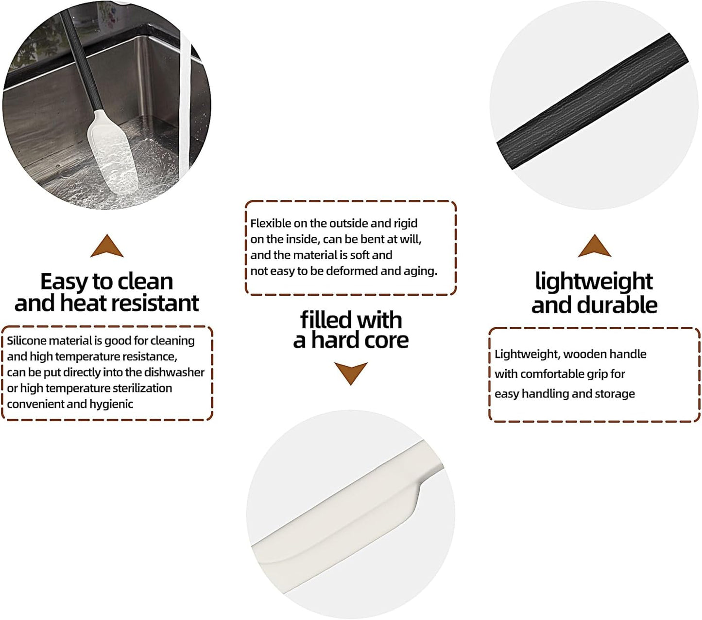 Wooden Handle Silicone Rubber Spatula Set for Kitchen Baking, Cooking, and Mixing High Heat Resistant Non Stick Dishwasher Safe BPA-Free Black+blue Set of 2 (Black Wooden Handle Spatula 4P)