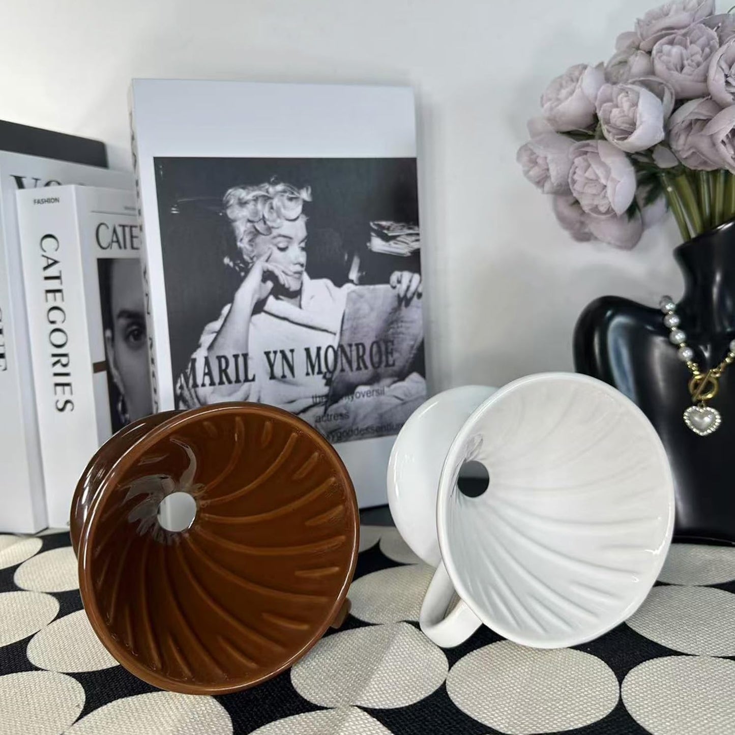 Pour Over Coffee Maker, Single Cup Coffee Dripper, Manual Porcelain Slow Brewing Accessories for Travel, Camping, Office, Home, Cafe, Coffee Gifts (White, Large,2-4Cups)