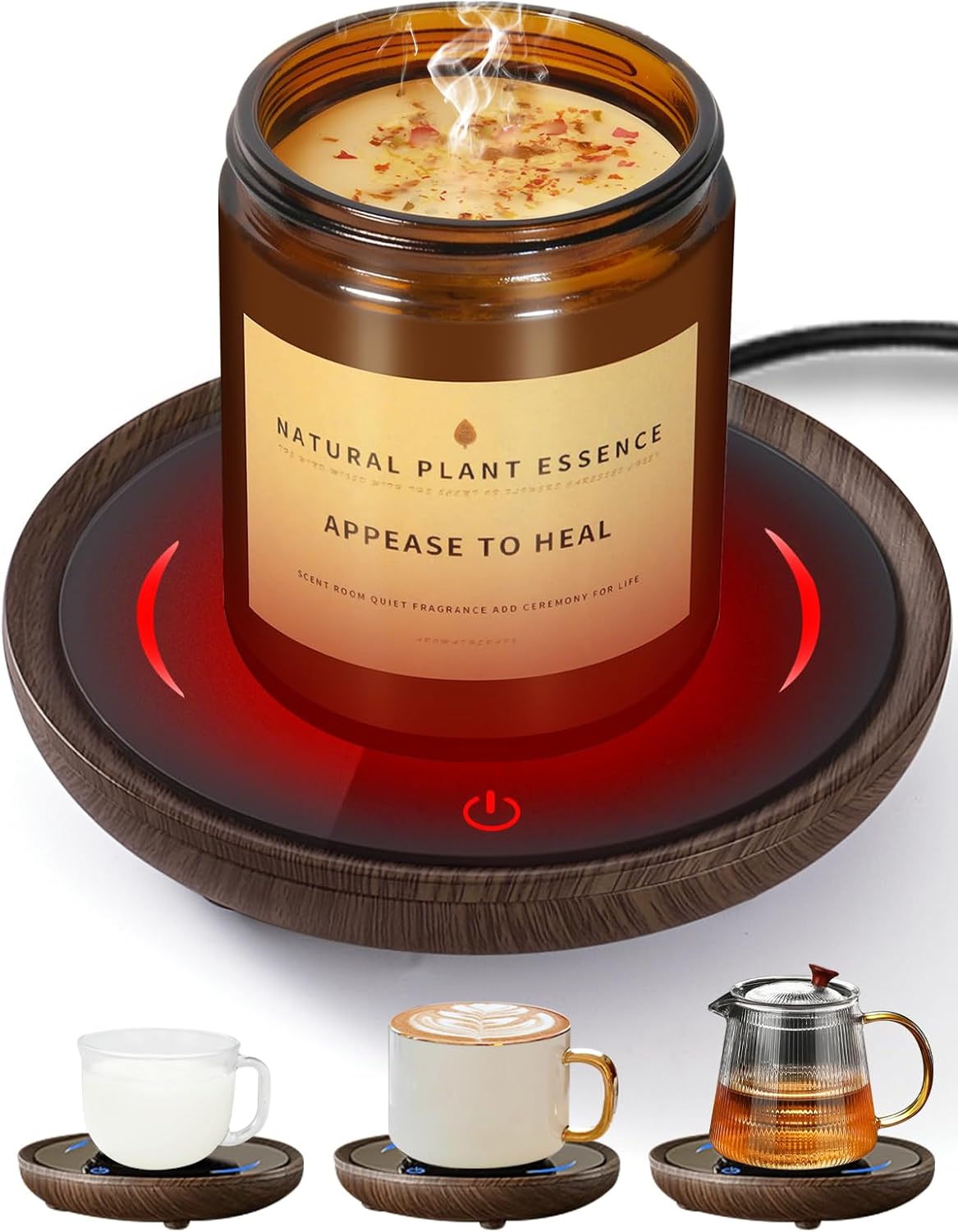 PUSEE Candle Mug Warmer, Gravity-Induction Coffee Mug Warmer for Desk with 2 Temp Settings, Auto Shut Off Coffee Cup Warmer, Beverage Warmers Heating Plate for Coffee, Tea, Milk and Candle Wax