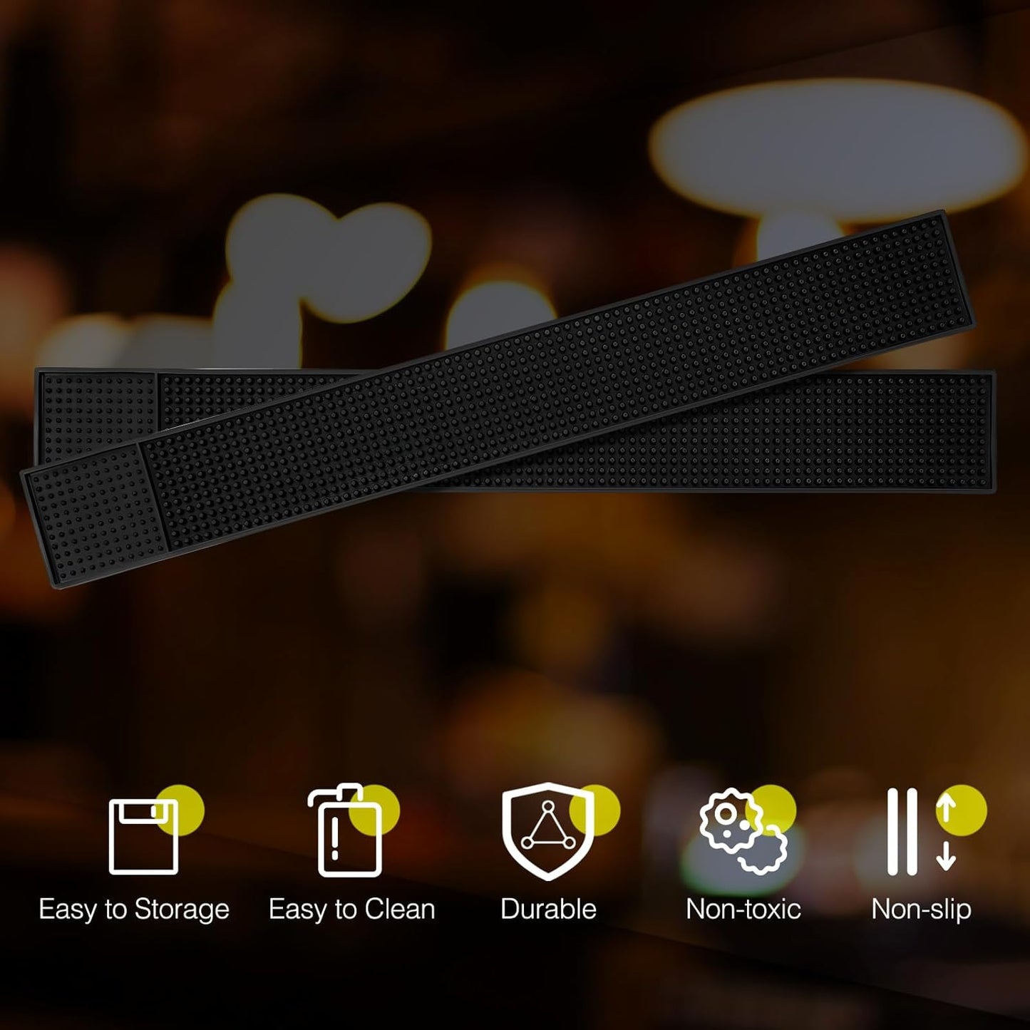 Tioncy 6 Pcs Bar Mat for Countertop 24 x 3 Inch Non Slip Rubber Mat Service Spill Cocktail Bartending Restaurants Barbershop Clippers Salon Tools, Black