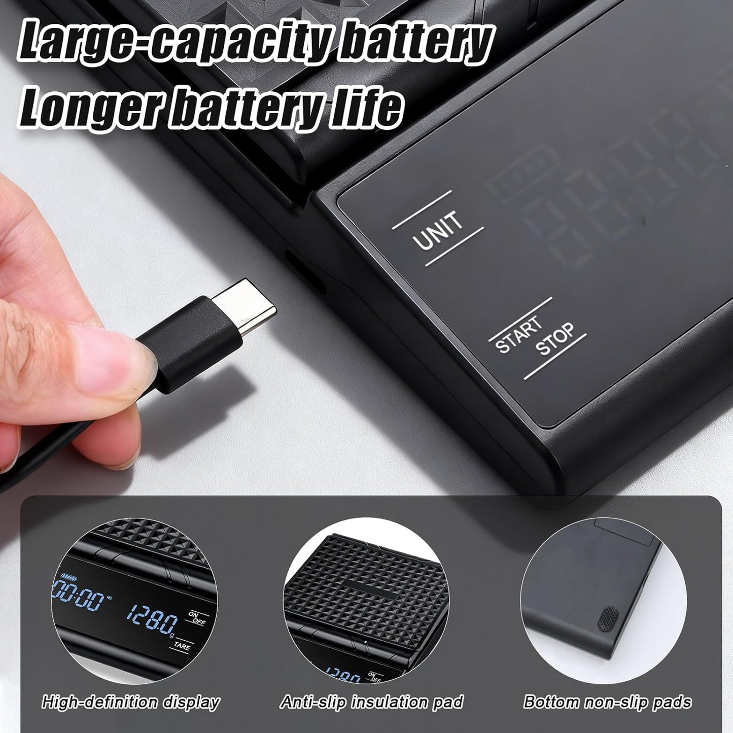 Coffee Scale with Timer, 5kg/0.1g Precision Pour Over Drip Espresso Scale for French Press, Digital Kitchen Scale with Auto Tare, Lit LCD Display and Silicone Cover, Batteries Included