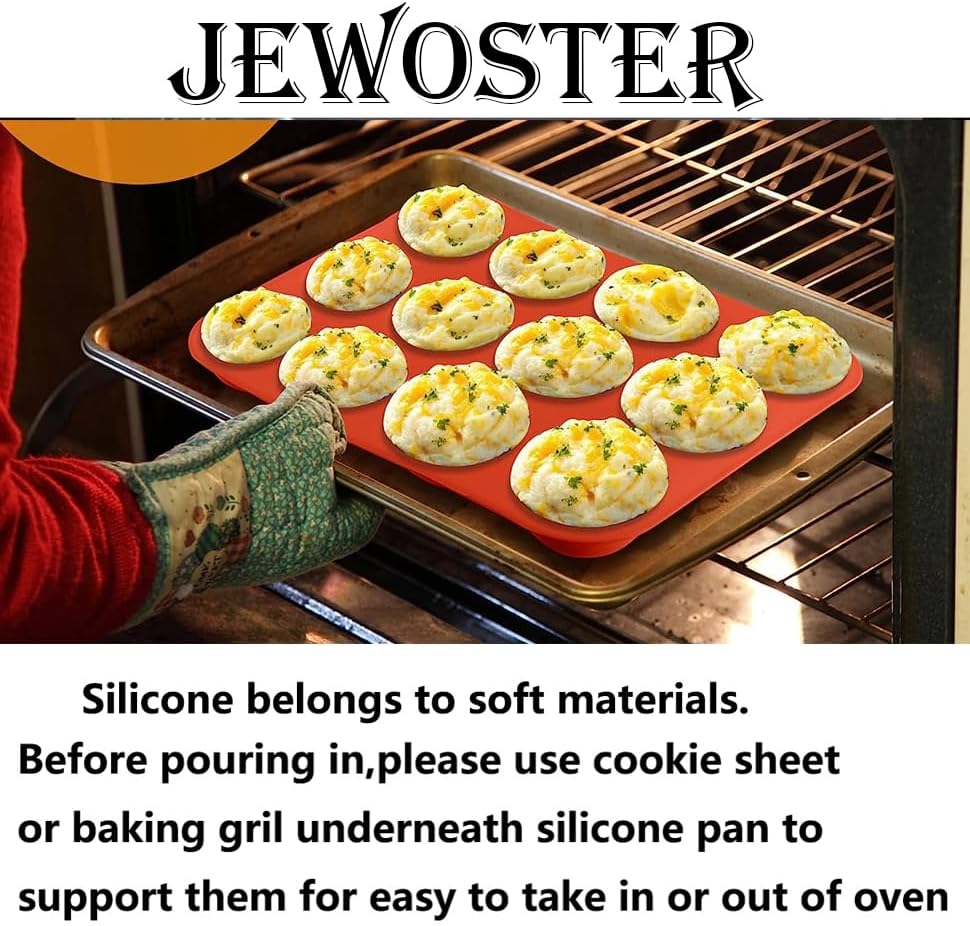 Mini Muffin &Cupcake Set, 24 Cups 2-Pieces, Nonstick Silicone Baking Pan, BPA Free and Dishwasher Safe, Great for Making Muffin Cakes, Tart, Bread (24 Cups Red,2 PCS)