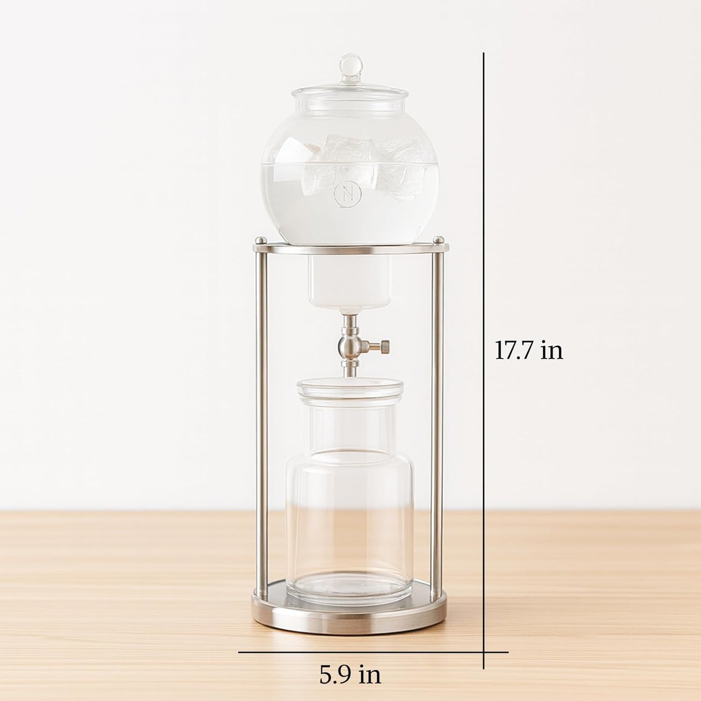 Nispira Luxury Ice Cold Brew Dripper Coffee Maker in Stainless Steel and Borosilicate Glass, 1000 ml Silver