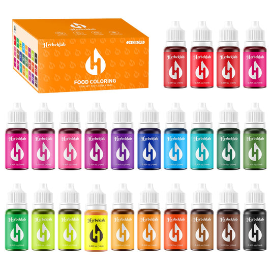 Food Coloring Liquid Food Color 24 Colors Herbeklab Water Based Food Dye Slime Coloring Dye Neon Food Coloring for Baking Icing Cake Decorating, 0.35 fl oz/bottle