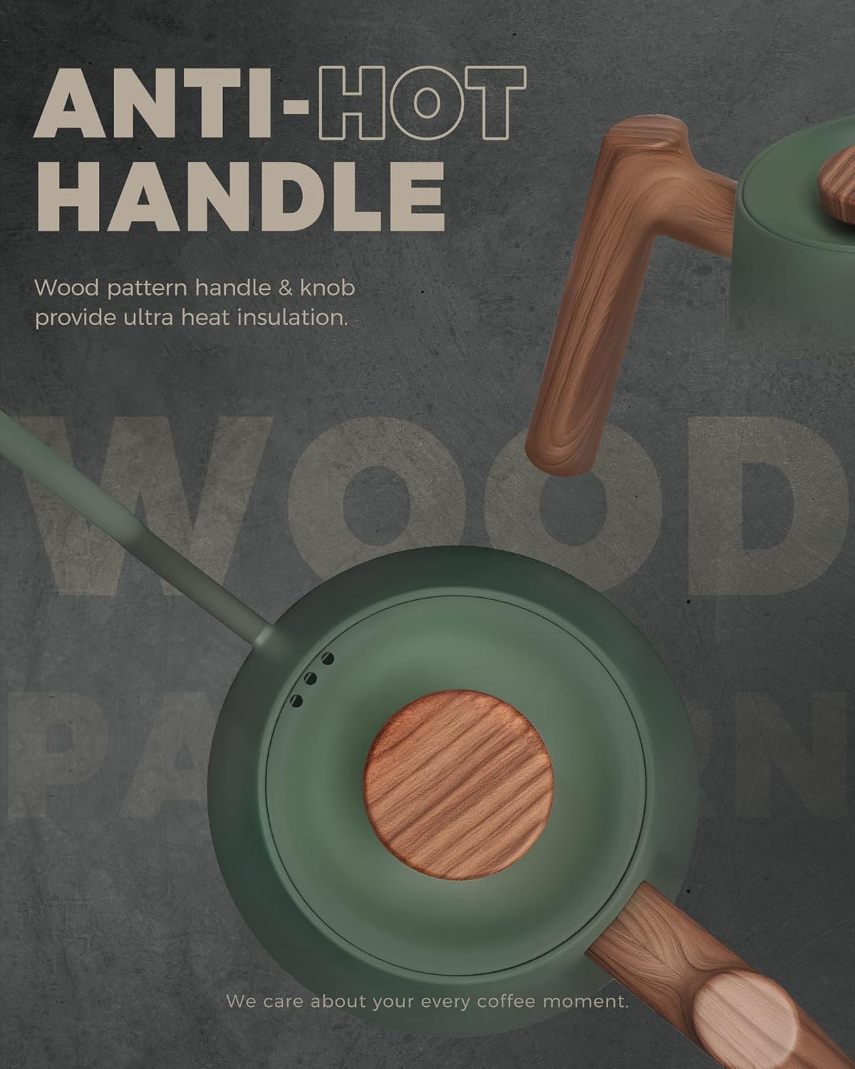 POLIVIAR Electric Gooseneck Kettle, 1350W Electric Tea Kettle Wood Pattern Handle, 34oz Pour Over Electric Kettle for Coffee & Tea, 18/8 Stainless Steel Inner, Temperature Control & Rapid Heating