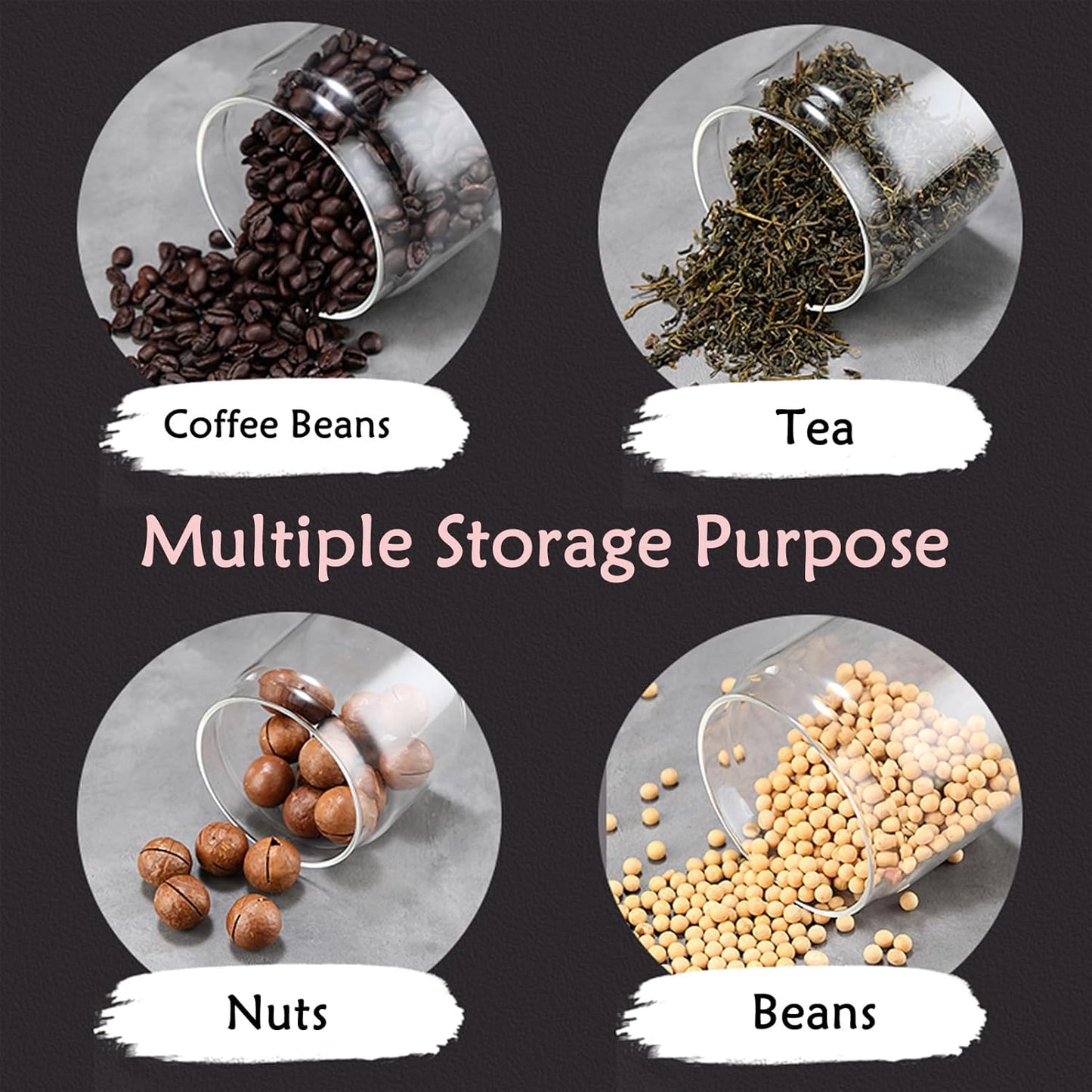 LOEZ Coffee Bean Storage Container Airtight, Lid Sealed with Press-Down Vacuum, Borosilicate Glass Coffee Canister for Ground Coffee, Tea, Beans, Spices (2 x Small - Gray)