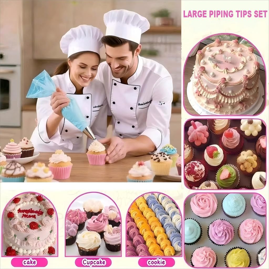 Extra Large Piping Tips, Seamless Stainless Steel Icing Piping Nozzle Tip Set, DIY Icing Nozzle Tool for Birthday Cake & Cupcakes, with a Cleaning Brush (1A 356 347 348 1E)